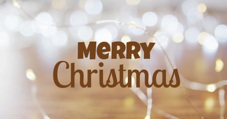 Image of merry christmas text over lights. Christmas, celebration and digital interface concept digitally generated image.の写真素材