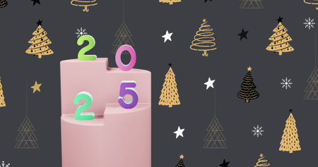 Image of 2025 text and christmas decorations in background. New year, christmas, festivity,...