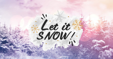 Image of let it snow text over fir trees at christmas. christmas, tradition and celebration concept digitally generated image.の写真素材