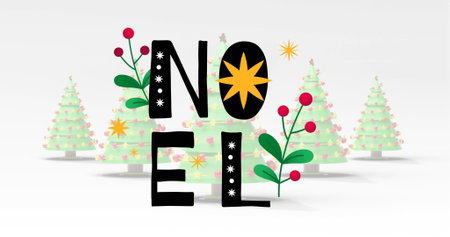 Image of christmas greetings text over christmas trees. Christmas, festivity, celebration and tradition concept digitally generated image.の写真素材