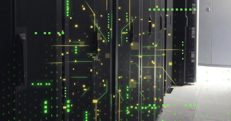 Image of data processing over computer servers. Global finance, business, connections, computing and...