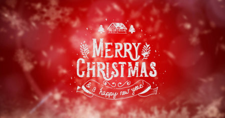 Image of christmas and new year greetings text over christmas decoration. New year's eve, christmas, tradition, celebration and festivity concept digitally generated image.の写真素材