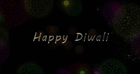 Image of happy diwali text over bright spots. Diwali, festivity, celebration and tradition concept digitally generated image.の写真素材