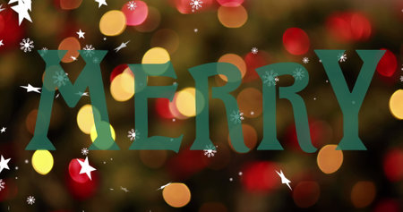 Image of christmas greetings text over christmas fairy lights. Christmas, festivity, celebration and tradition concept digitally generated image.の写真素材