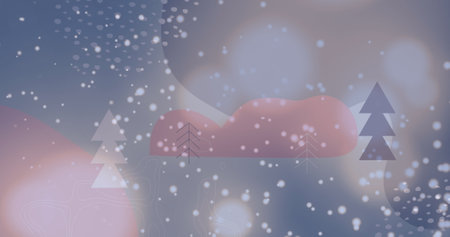 Image of snow falling over christmas trees in winter scenery. christmas, tradition and celebration concept digitally generated image.の写真素材