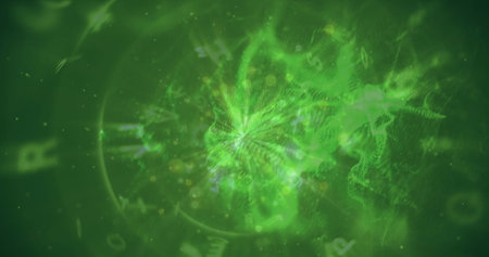 Image of christmas decoration over falling snow. Global networking and technology concept.の写真素材