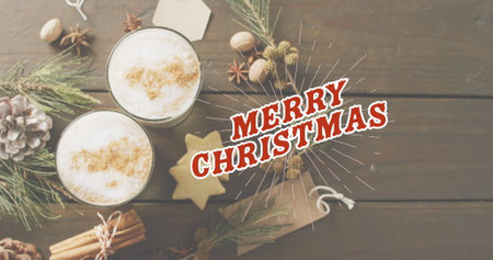 Image of christmas greetings text over decorations. Christmas, festivity, celebration and tradition concept digitally generated image.の写真素材