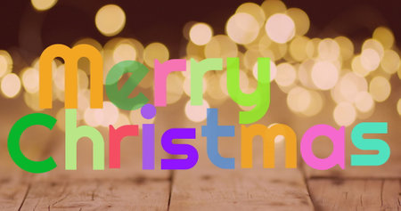 Image of christmas greetings text over glowing lights. Christmas, festivity, celebration and tradition concept digitally generated image.の写真素材
