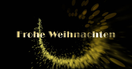 Image of frohe weihnachten text over glowing lights on black background. Christmas, tradition and celebration concept digitally generated image.の写真素材