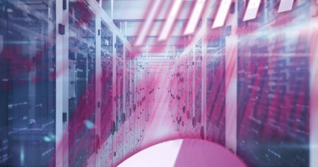 Image of data processing over computer servers. Global connections, computing and data processing...