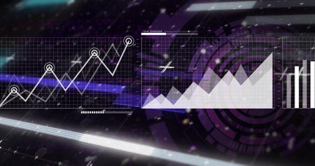 Image of digital data processing over scope scanning. Global connections, computing and data processing concept digitally generated image.の写真素材