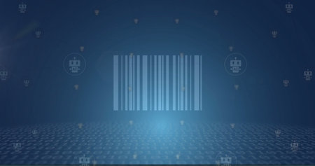 Image of cube bar code and data processing over binary coding. Global cyber security, connections,...