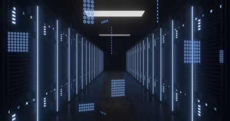 Image of circuit board and digital data processing over computer servers. Global connections,...