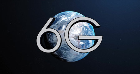 Image of 6g text over globe on dark background. global connections, computing and data processing...