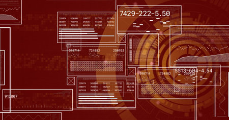 Image of digital data processing over scope scanning. Global connections, computing and data...