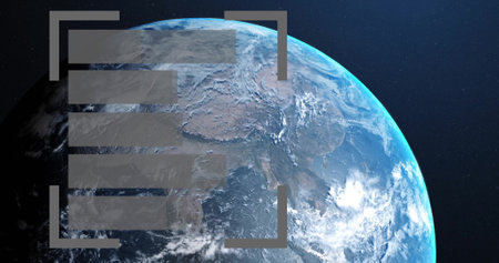 Image of digital data processing over globe on dark background. global connections, computing and data processing concept digitally generated image.の写真素材