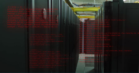 Image of binary coding and data processing over computer servers. Global connections, cloud...