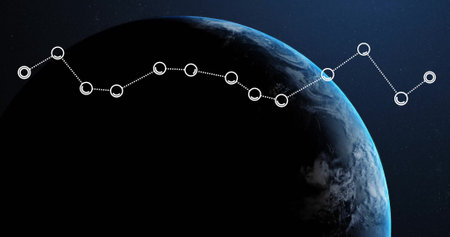 Image of digital data processing over globe on dark background. global connections, computing and...