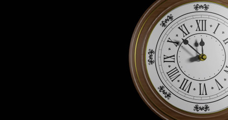 Image of retro clock ticking showing midnight on black background. New year&#39;s eve, new year, festivity, celebration and tradition concept digitally generated image.の写真素材