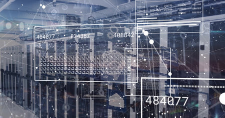 Image of data processing over computer servers. Global finance, business, connections, computing and...