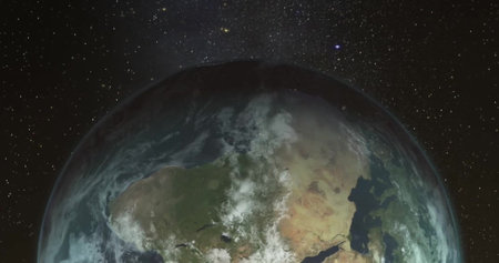 Image of digital globe on dark background. global connections, computing and data processing concept digitally generated image.の写真素材