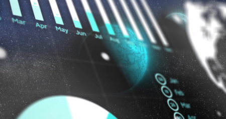 Image of data processing over globes. Global finance, business, connections, cloud computing and...