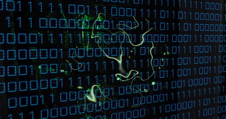Image of binary coding data processing over computer servers. Global artificial intelligence,...