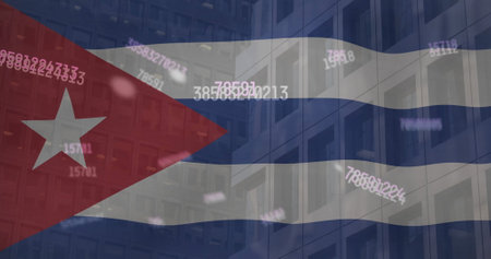 Image of financial data processing over flag of cuba. Global finance, business, connections,...