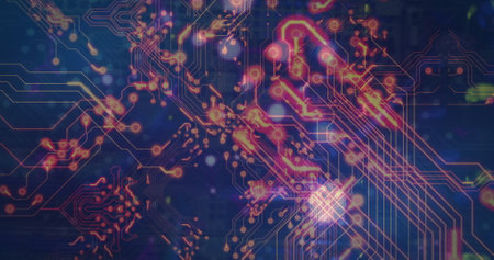 Image of network of connections over shapes. Global technology and digital interface concept digitally generated image.の写真素材