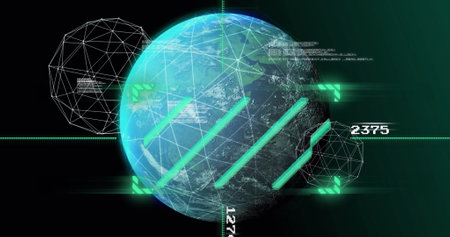 Image of digital data processing over globe. Global connections, computing and data processing...