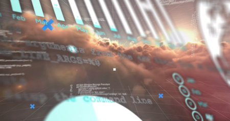 Network of connections and data points image over calendar timeline. Technology, networking, digital, information, visualization, systemの写真素材