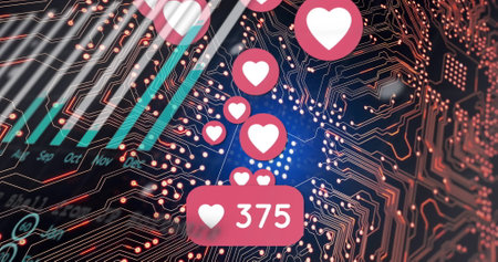 Image of media icons and data processing over network of connections. global technology and digital interface concept digitally generated image.の写真素材
