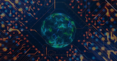 Image of data processing and network of connections over globe. Global connections, computing and...