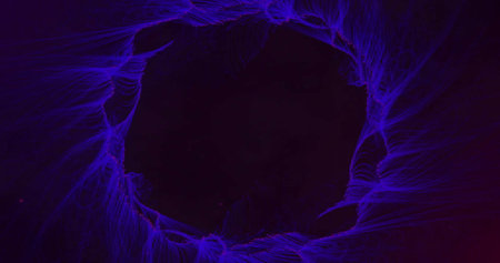 Abstract image of blue swirling lines forming circular frame. digital art, motion, dynamic, design, pattern, loopの写真素材