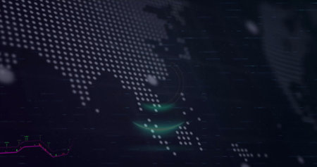 Image of financial data processing over world map. Global finance, business, connections, computing...