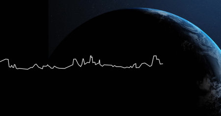 Image of digital data processing over globe on dark background. Global connections, computing and...