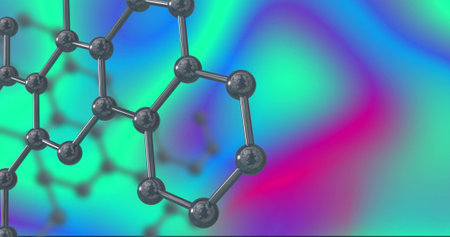 Molecular structure image over colorful abstract background. Science, technology, chemistry,...