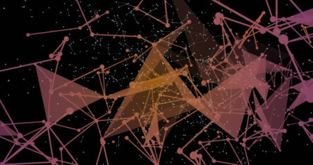 Image of white spots over shapes moving. Global business and digital interface concept digitally generated image.の写真素材