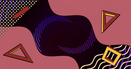 Image of vibrant abstract shapes moving on black background. Colour, pattern, shape and movement concept digitally generated image.の写真素材