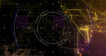 Circular digital interface image over abstract geometric background. Technology, futurism, innovation, connectivity, circuit, designの写真素材