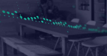Image of data processing and diagrams over empty office. Global business and digital interface...