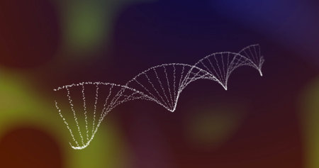 Image of colourful shapes over dna strand. Global science, technology and digital interface concept digitally generated image.の写真素材