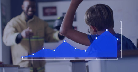 Image of data processing over diverse schoolchildren and male teacher in classroom. Global...