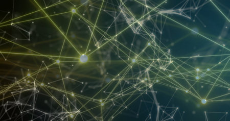 Image of network of connections over moving shapes. Pattern and abstract background concept...