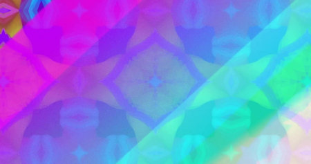 Image of kaleidoscopic pattern moving over blue background. Light, colour and movement concept...