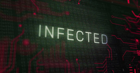 Image of infected text over data processing. Technology and digital interface concept digitally generated image.の写真素材