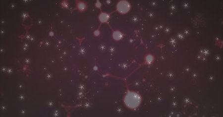 Molecular structures and glowing particles, scientific image over dark background. Science,...