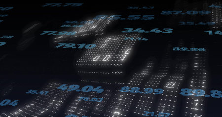 Image of data processing over binary coding. Technology, business and digital interface concept digitally generated image.の写真素材
