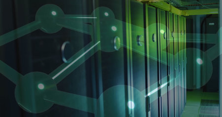 Image of digital data processing with connections over computer servers. Global connections, computing and data processing concept digitally generated image.の写真素材