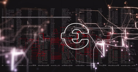 Image of euro icon and digital data processing over computer servers. Global business, connections,...